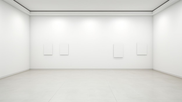 An empty gallery wall with plain white walls white wall mockup