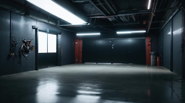 Photo empty garage car showroom with lighting for car photography mock up or illustration