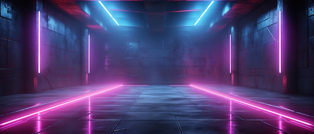 Photo empty garage with neon lights empty interior with concrete walls and neon lights abstract garage