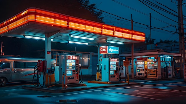 Empty Gas Station During a Foggy Night generativ ai