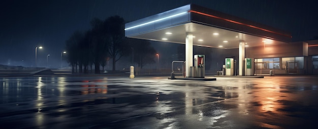 Empty gas station at night