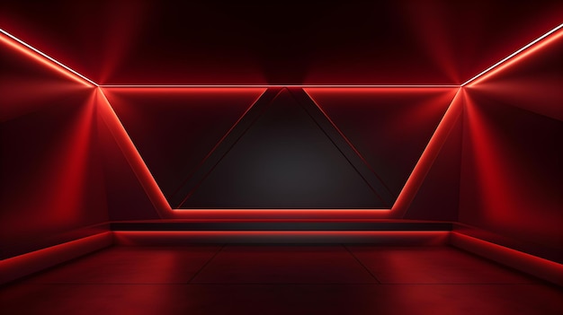 아름다운 조명과 함께 어두운 빨간색의 빈 기하학적 방 미래주의적 배경