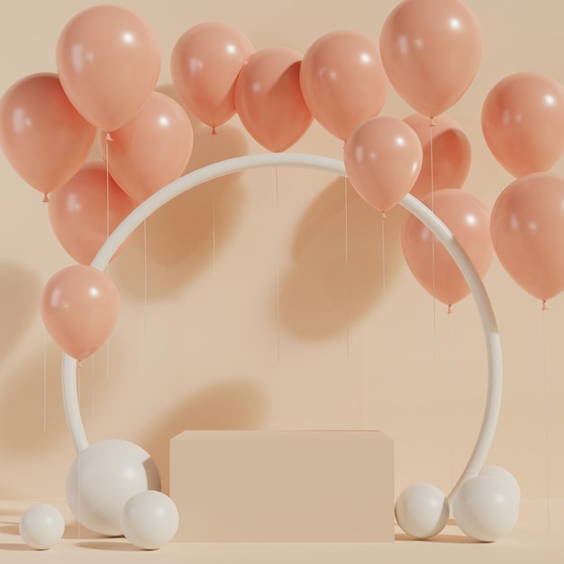 Empty Geometry podium for display product concept and balloon with copy space 3D rendering