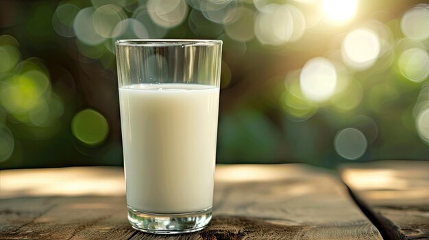 写真 空のグラスと自然の背景の木製の新鮮な牛乳