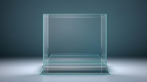 An empty glass block on a gray background