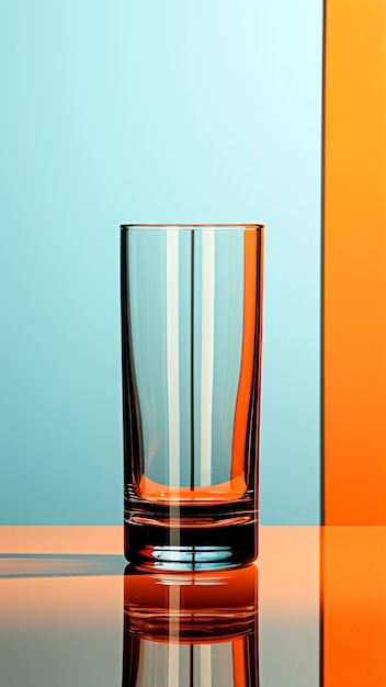 Empty Glass on a Blue and Orange Background Minimalist Simplicity Sophistication for Modern Decor