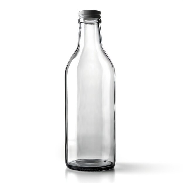 白い背景に隔離された空のガラスのボトル