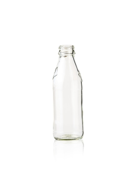 Empty glass bottle isolated on white surface