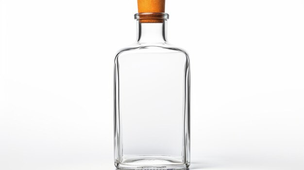 Empty Glass Bottle With Wooden Cap On White Background