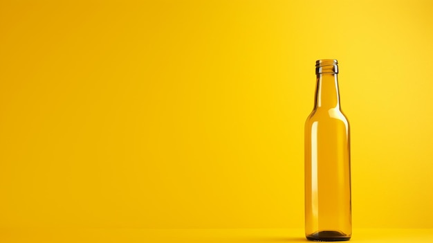 Empty glass bottle on yellow background generative ai