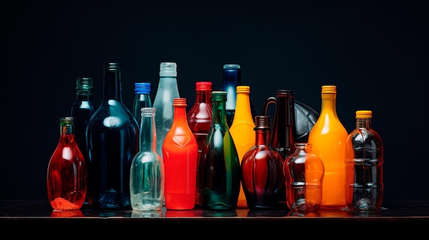 Photo empty glass bottles on black background