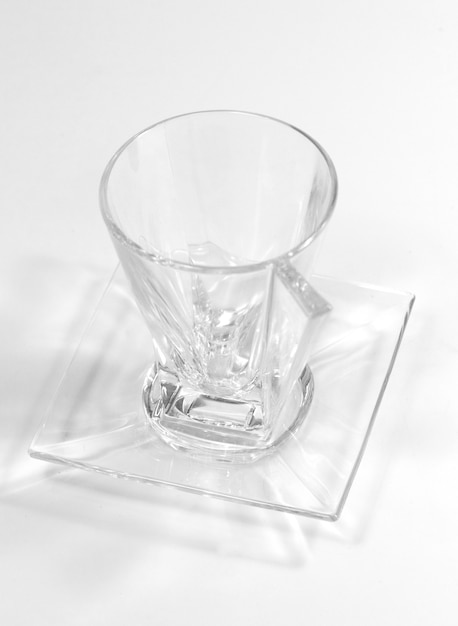 Empty glass cup on a plate