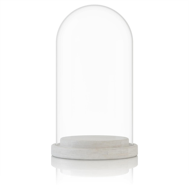 Empty glass dome on a white background. Clipping path included. 3D rendering.