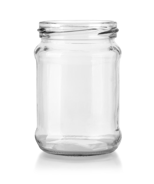 Empty glass jar isolated on a white background with clipping path.