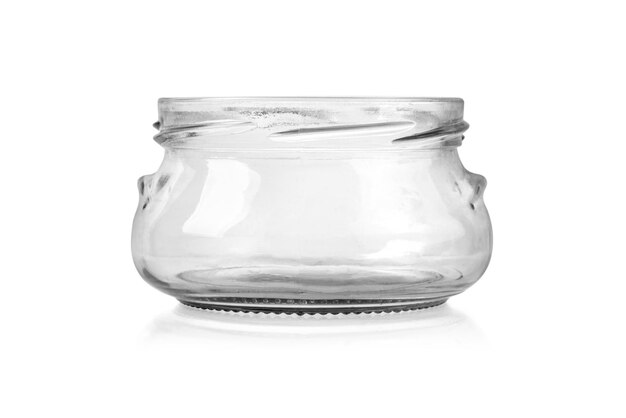 Empty glass jar isolated on white background with clipping path