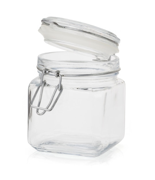 Empty glass jar isolated on white