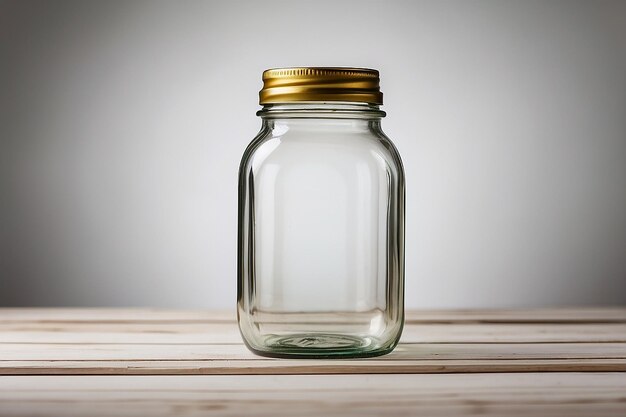 Empty glass jar on white background