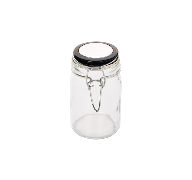 Empty glass jar on a white background