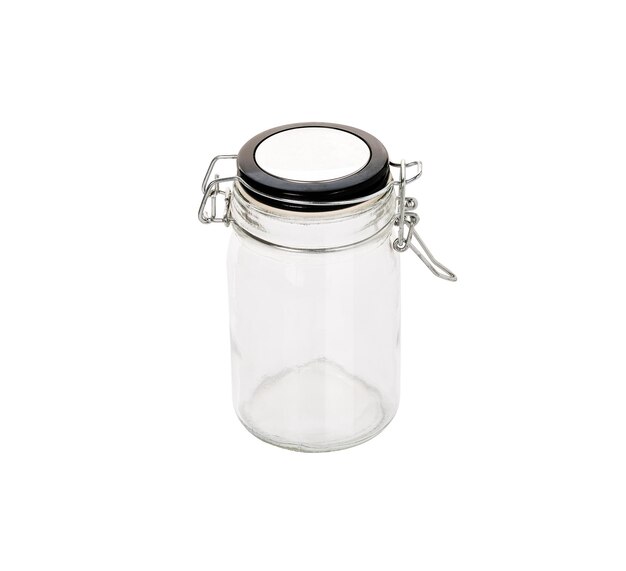 Photo empty glass jar on a white background