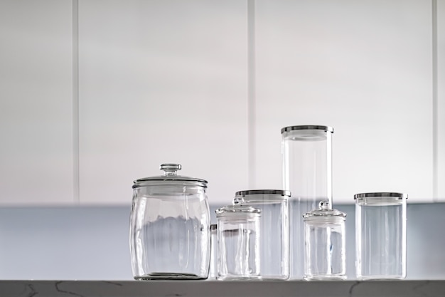 Photo empty glass jars for food pantry storage