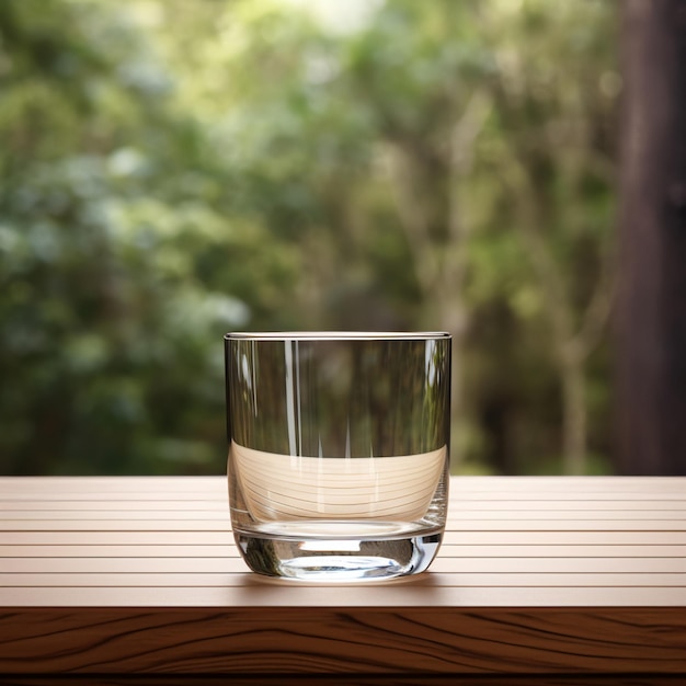 An empty glass placed on a wooden table AI Generative