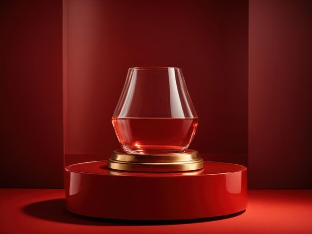 empty glass podium on red background AI Generative