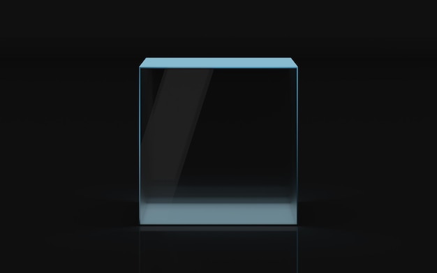 Empty glass showcase with dark background 3d rendering