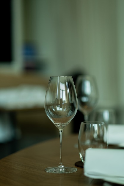 Empty glass of water on the table with blur background