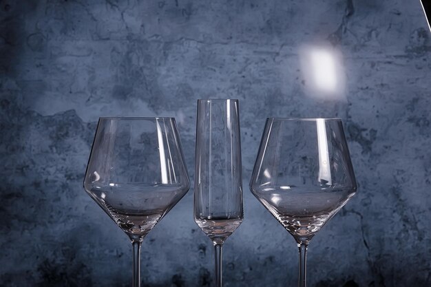 empty glasses gray background