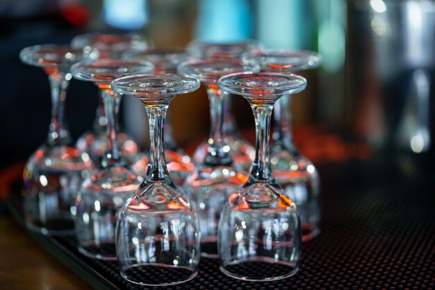 Empty glasses set in restaurant.