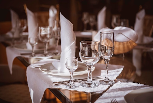 Empty glasses set in restaurant