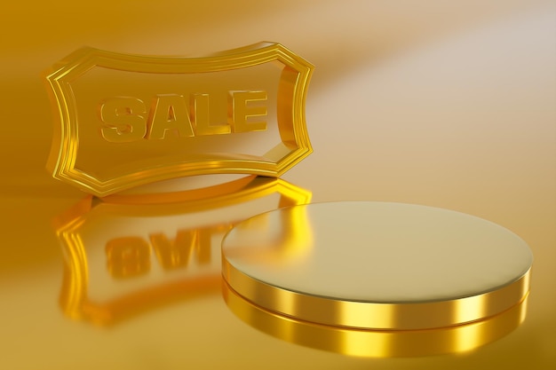 Empty gold cylinder podium on golden background Abstract. Mockup space for display of product.