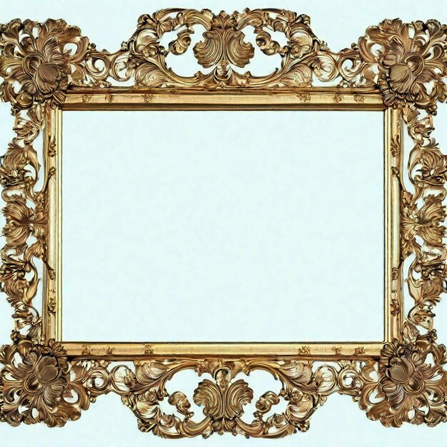 Photo empty gold ornate picture frame with white background ai generated