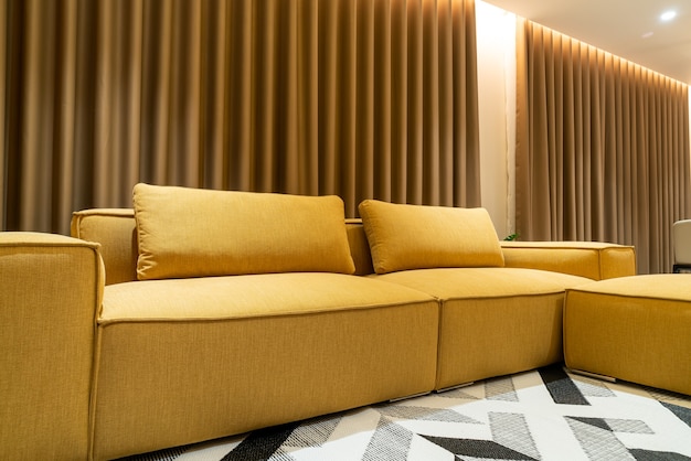 empty golden mustard sofa in living room