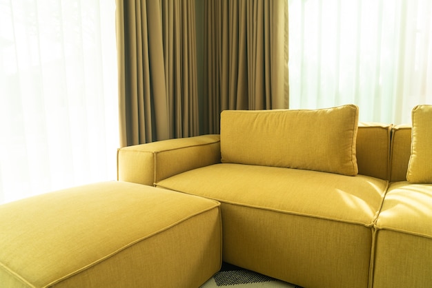 empty golden mustard sofa in living room