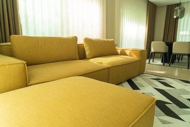 empty golden mustard sofa in living room