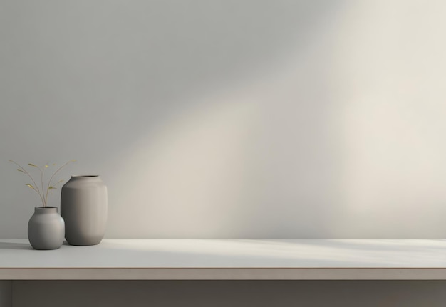 Empty gray vase on table and empty gray wall with soft lighting for product display presentation m