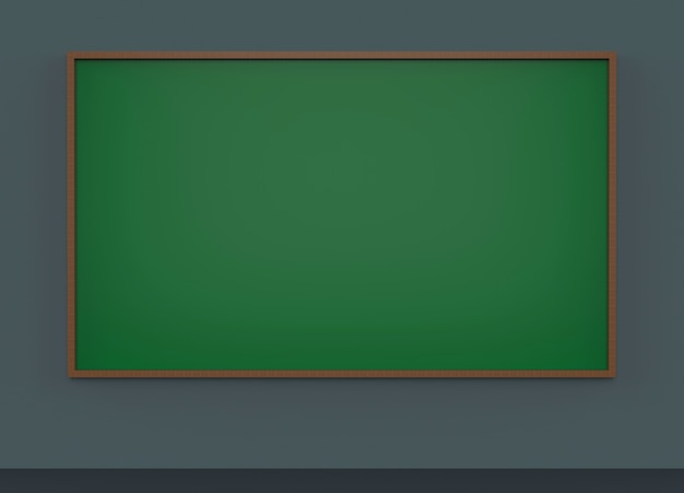 Empty green blackboard on dark gray wall background