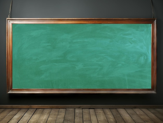 Photo empty green chalkboard in classroom with wooden floor generative ai