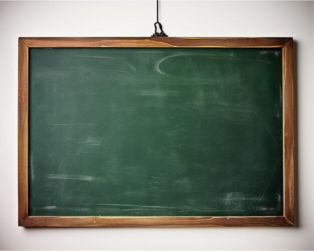 Photo empty green chalkboard on the wall isolated on white background