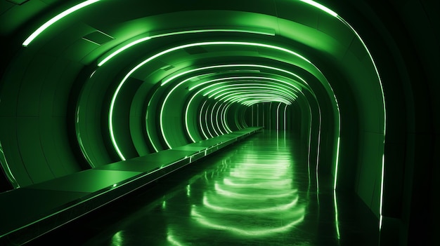 Foto disegno tecnologico di un tunnel futuristico verde vuoto