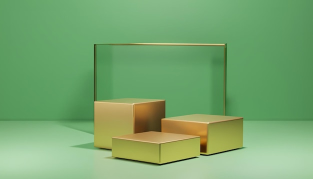 empty green and gold cubes podium for cosmetic product display presentation minimal scene 3d