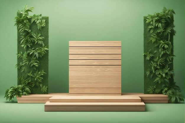 Empty green podium for cosmetic product display presentation minimal Advertising product showcase