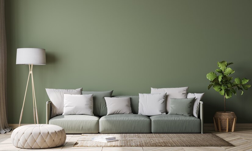 Premium Photo | Empty green wall interior design in modern living room ...