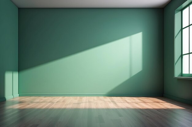 Empty Green wall room studio background and floor with shadow light overlay well space display product and text presentation Vertical image for screen