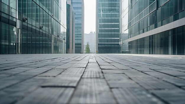 Photo empty ground in front of modern glass wall facade buildings generative ai