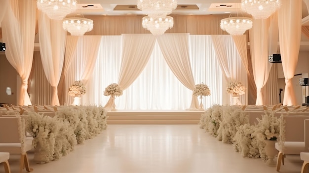結婚式のための空のホールと結婚式のアーチ