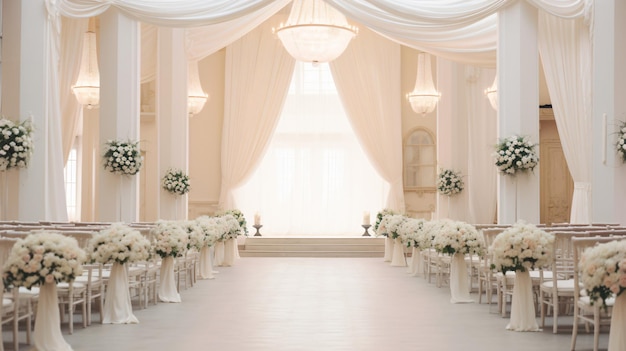 結婚式のための空のホールと結婚式のアーチ