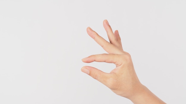 Empty hand and finger holding gesture on white background.