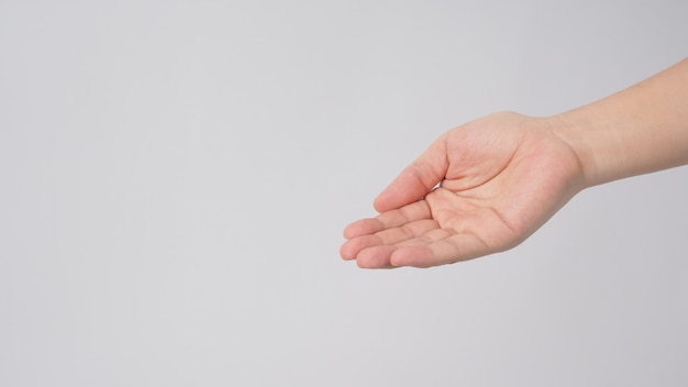 Empty hand washing or beg on white background.